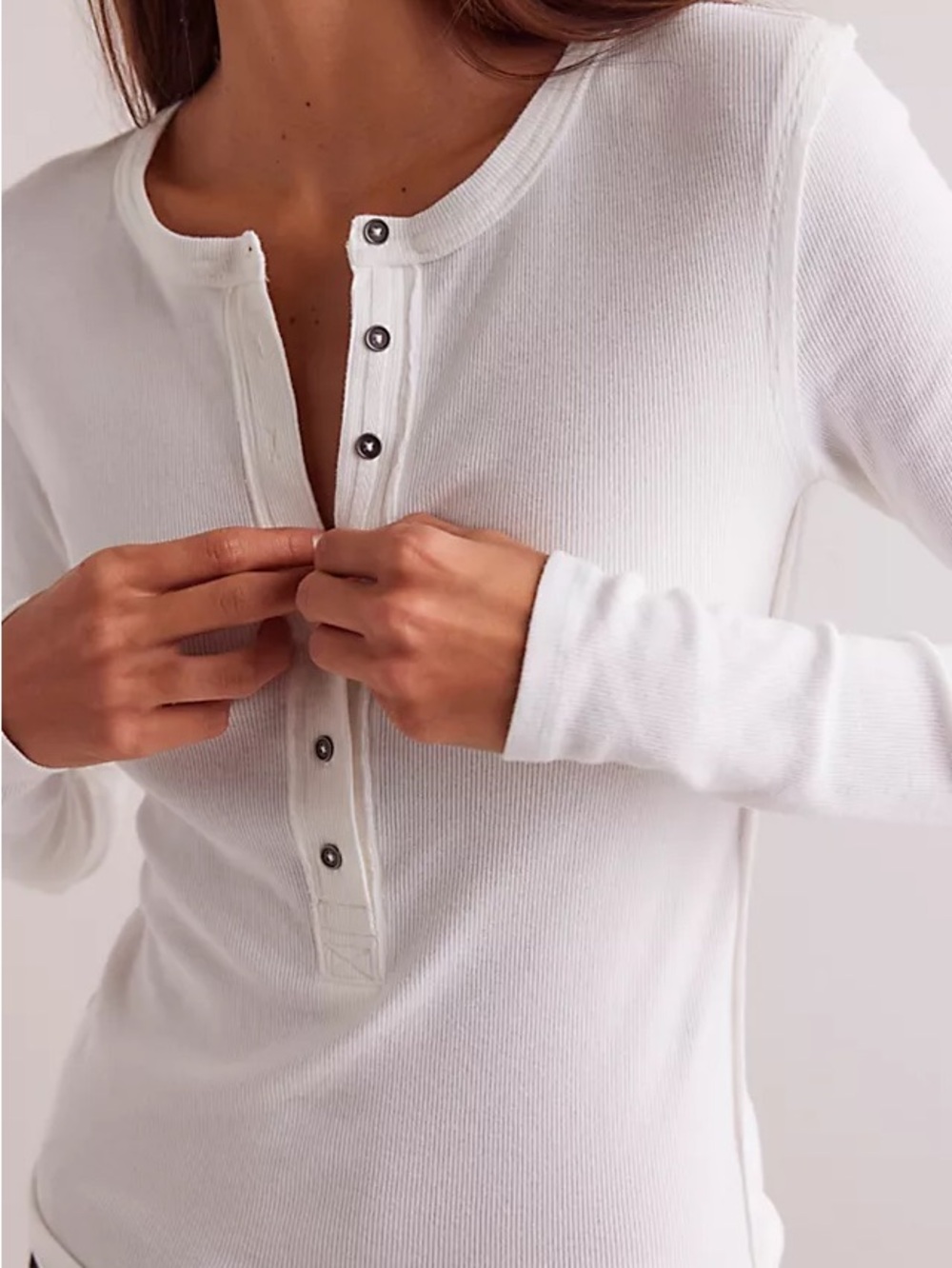 Pilcron Classic White Ribbed Henley Long-Sleeve Top - White